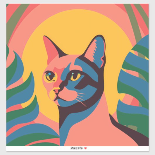 Vibrant Pop Art Cat Portrait Sticker (Vel)