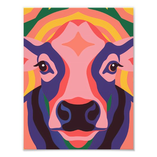 Vibrant Pop Art Cow Face Portrait Foto Afdruk (Voorkant)