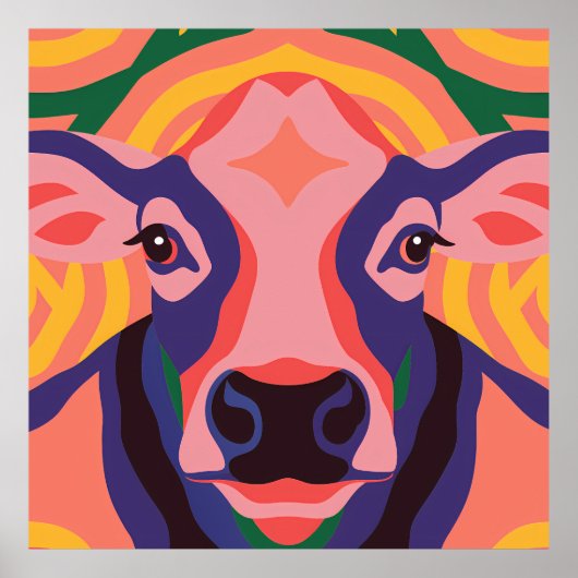 Vibrant Pop Art Cow Face Portrait Poster (Voorkant)