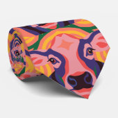 Vibrant Pop Art Cow Face Portrait Stropdas (Opgerold)