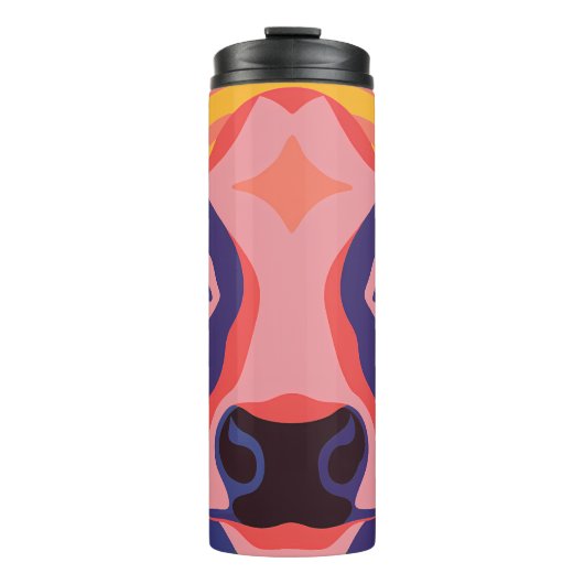Vibrant Pop Art Cow Face Portrait Thermosbeker (Voorkant)