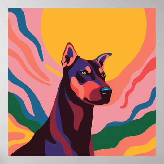 Vibrant Pop Art Doberman Portrait Poster (Voorkant)