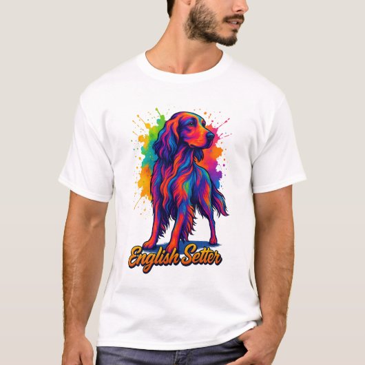 Vibrant Pop Art English Setter Dog T-shirt (Voorkant)