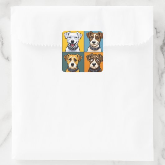 Vibrant Pop Art Fox Terrier Seamless Pattern  Vierkante Sticker (Tas)