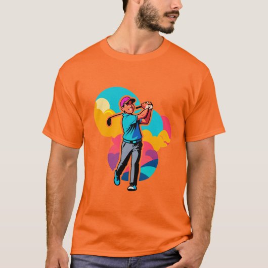 Vibrant Pop-Art Golfer Swinging a Driver on Green T-shirt (Voorkant)