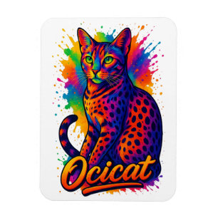 Vibrant Pop Art Ocicat – Kleurrijke gevlekte kat Magneet