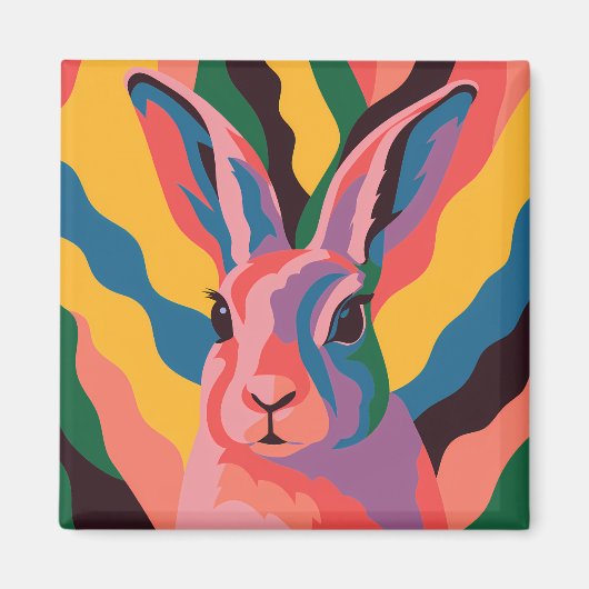 Vibrant Pop Art Rabbit Portrait Illustration Magneet (Voorkant)
