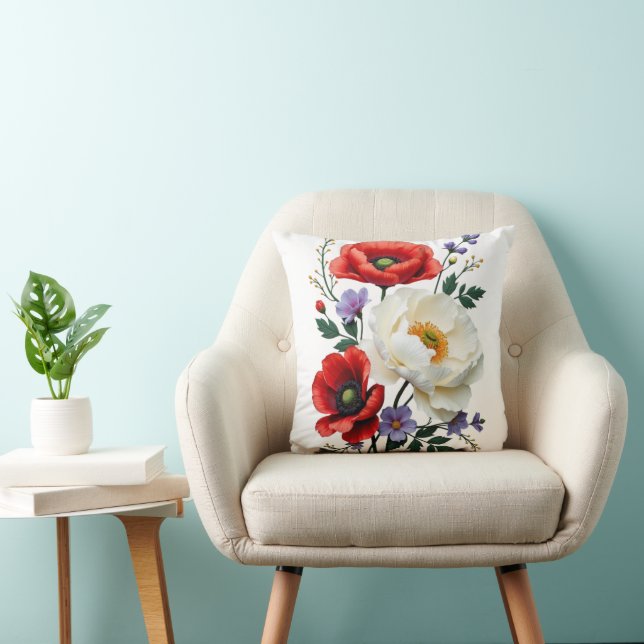Vibrant Poppy Bouquet Art Kussen (Stoel)