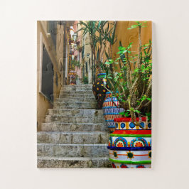 Vibrant Pottery on Rustic Taormina Staircase Legpuzzel