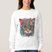 Vibrant Psychedelic Abstract Cat Art Sweatshirt (Voorkant)