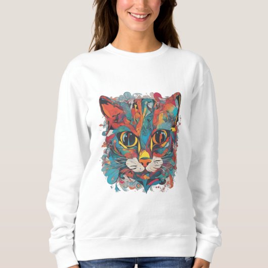 Vibrant Psychedelic Abstract Cat Art Sweatshirt (Voorkant)