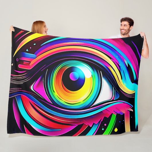 Vibrant Psychedelic Eye Art Fleece Deken (In situ)