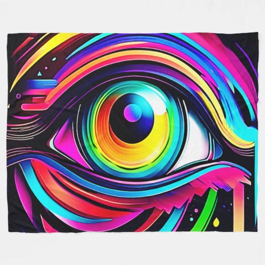 Vibrant Psychedelic Eye Art Fleece Deken (Voorkant (Horizontaal))