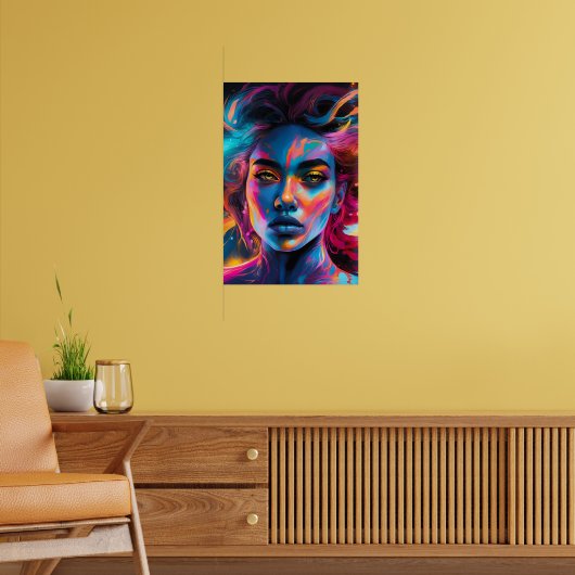 Vibrant Psychedelic Woman Face Poster (Woonkamer 2)