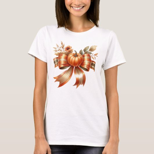 Vibrant Pumpkin Bow Thanksgiving Tshirt (Voorkant)
