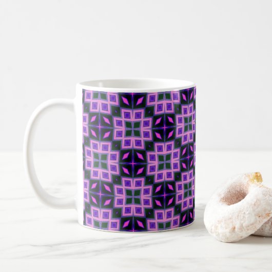 Vibrant Purple and Pink Geometric Diamond Pattern  Koffiemok (Met donut)
