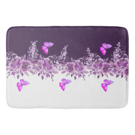 Vibrant Purple Butterfly and Botanical Design Badmat