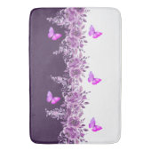 Vibrant Purple Butterfly and Botanical Design Badmat (Voorkant Verticaal)