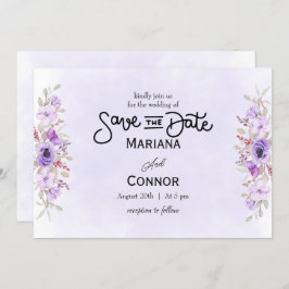 Vibrant Purple Floral Wedding Save the Date Kaart