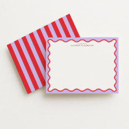 Vibrant Purple & Red Wavy Border Note Card Kaart