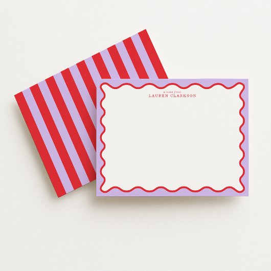 Vibrant Purple & Red Wavy Border Note Card Kaart