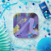 Vibrant Purple, Yellow, and Blue Abstract Art Papieren Bordje (Feest)