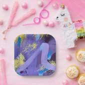 Vibrant Purple, Yellow, and Blue Abstract Art Papieren Bordje (Feest)