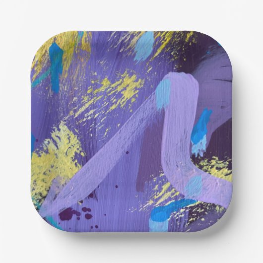 Vibrant Purple, Yellow, and Blue Abstract Art Papieren Bordje (Voorkant)