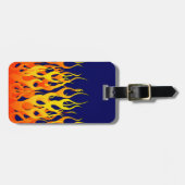 Vibrant Racing Flames op Navy Blue Bagagelabel (Voorkant horizontaal)