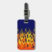 Vibrant Racing Flames op Navy Blue Bagagelabel (Voorkant verticaal)