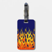 Vibrant Racing Flames op Navy Blue Bagagelabel (Achterkant verticaal)