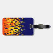 Vibrant Racing Flames op Navy Blue Bagagelabel (Achterkant horizontaal)