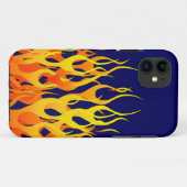 Vibrant Racing Flames op Navy Blue Case-Mate iPhone Case (Achterkant (horizontaal))