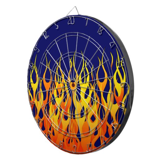 Vibrant Racing Flames op Navy Blue Dartbord (Voorkant Rechts)