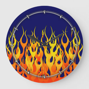Vibrant Racing Flames op Navy Blue Grote Klok