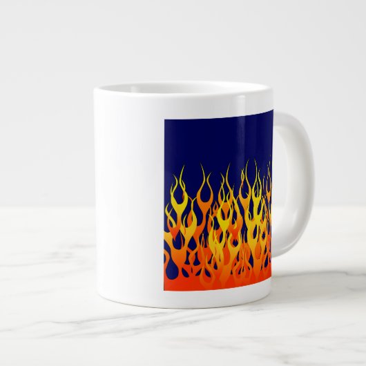 Vibrant Racing Flames op Navy Blue Grote Koffiekop (Voorkant rechts)