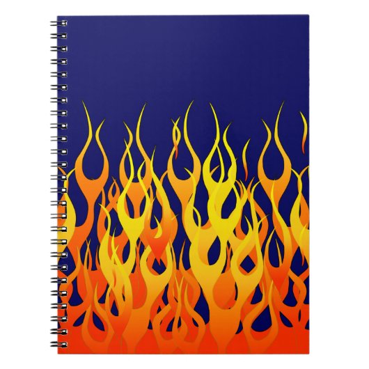Vibrant Racing Flames op Navy Blue Notitieboek (Voorkant)