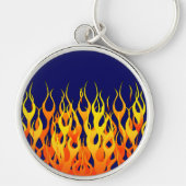 Vibrant Racing Flames op Navy Blue Sleutelhanger (Voorkant)