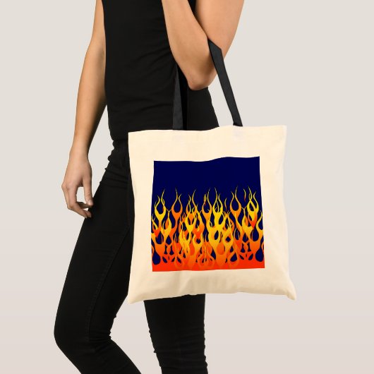 Vibrant Racing Flames op Navy Blue Tote Bag (Voorkant (product))