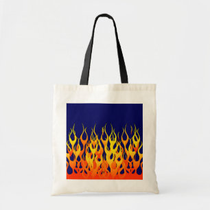 Vibrant Racing Flames op Navy Blue Tote Bag
