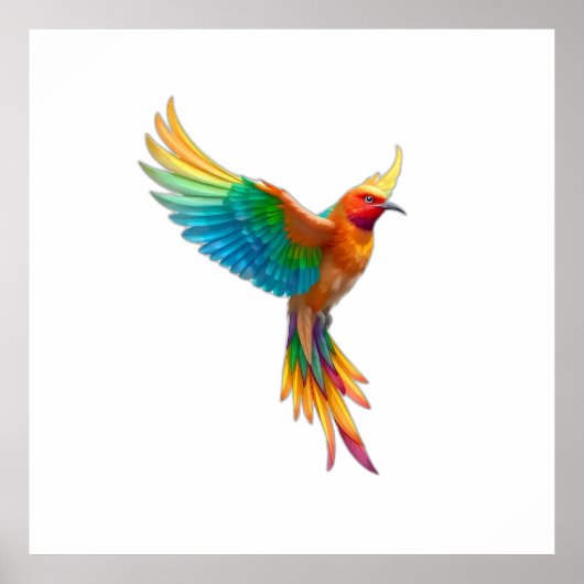 Vibrant Rainbow Bird in Flight Illustration Poster (Voorkant)