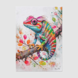 Vibrant Rainbow Chameleon – Waterverf Oerwoud Art Tissuepapier