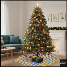 Vibrant Rainbow Color Block Graphic Plaid Kerstboom Rok