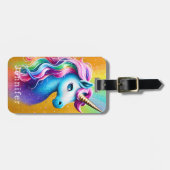 Vibrant Rainbow en Faux Glitter Unicorn Bagagelabel (Voorkant horizontaal)