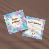 Vibrant Rainbow Holographic Square Business Card Vierkante Visitekaartje