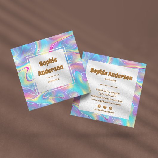Vibrant Rainbow Holographic Square Business Card Vierkante Visitekaartje