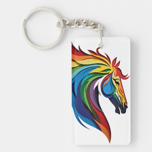 Vibrant Rainbow Horse Silhouette Sleutelhanger (Voorkant)