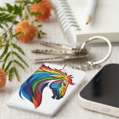 Vibrant Rainbow Horse Silhouette Sleutelhanger (Voorkant Rechts)