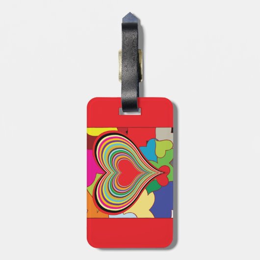 Vibrant Rainbow Layered Heart Abstract Bagagelabel (Achterkant verticaal)