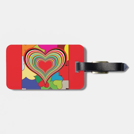 Vibrant Rainbow Layered Heart Abstract Bagagelabel (Achterkant horizontaal)